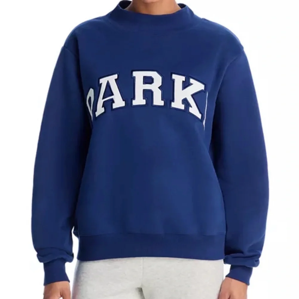 Parke Varsity Mockneck Sweatshirt Denim + White NWT - Picture 4 of 9